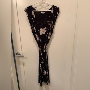 Part Two Black Floral Print Dress with Tie Waist